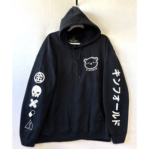 Kinfold Black Pullover Hoodie Mens Size XLarge Bear Japanese Otaku Streetwear